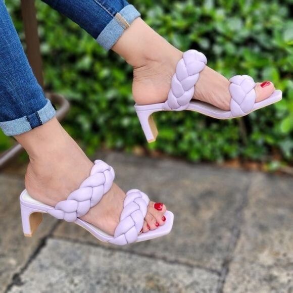 Women's Orchid Double Braided Square Toe Mule Low Heel Sandal - Picture 1 of 6